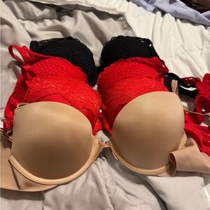 Elegant Lace Women's Intimates Set - Red, Black, and Tan bundle